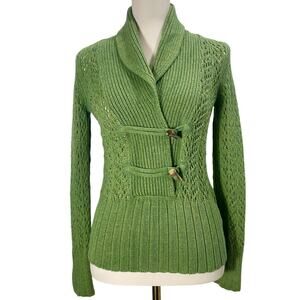 VTG Y2K Old Navy Green Knit Toggle Sweater Cowl Neck Cottagecore Cardigan Small